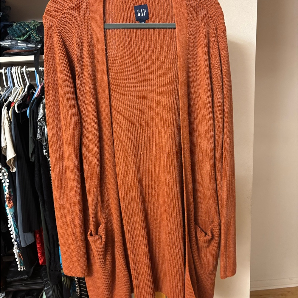 GAP Orange Cardigan Sweater with Ribbed Texture
